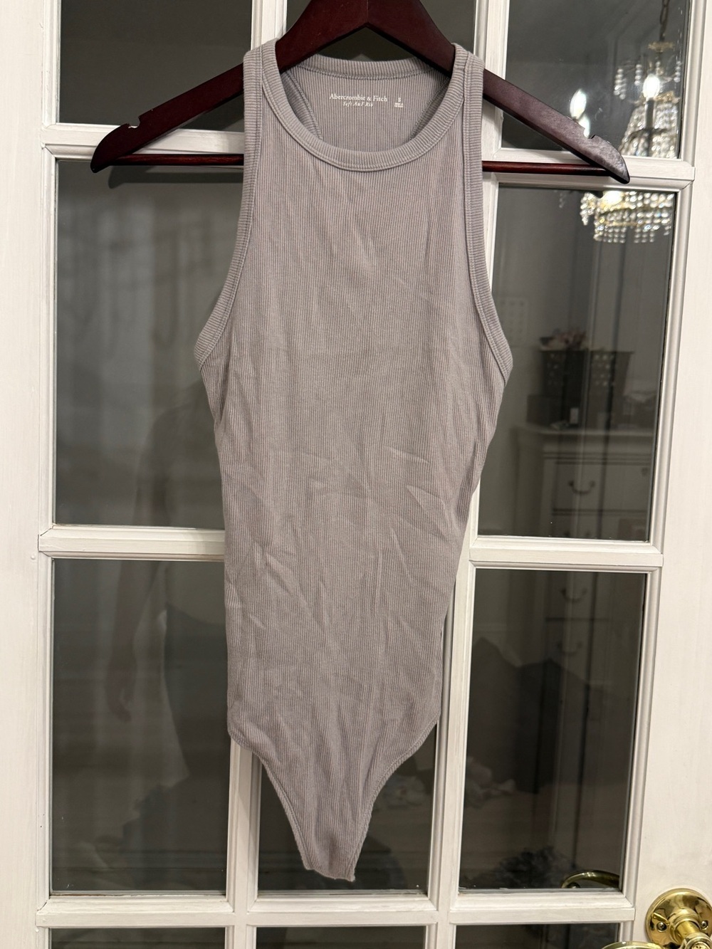 ABERCROMBIE & FITCH Women’s Gray Soft Rib Racerback Thong Bodysuit Size S